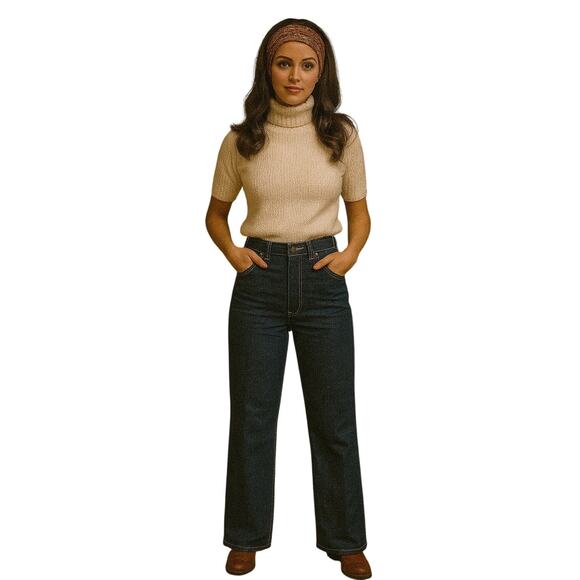 Normandee Rose Jeans Size 5L High Rise Pleated Straight Leg Med Wash Hippie Boho - Picture 1 of 10